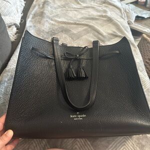kate spade Black Pebbled Leather Tote with Tassels